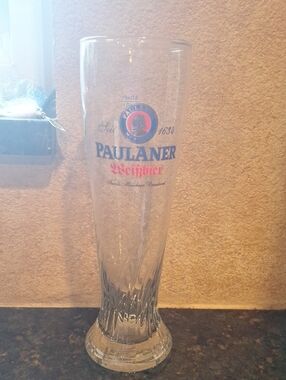 Paulaner Weisbier Tall Pilsner Glass - Clear with Blue & Red Logo